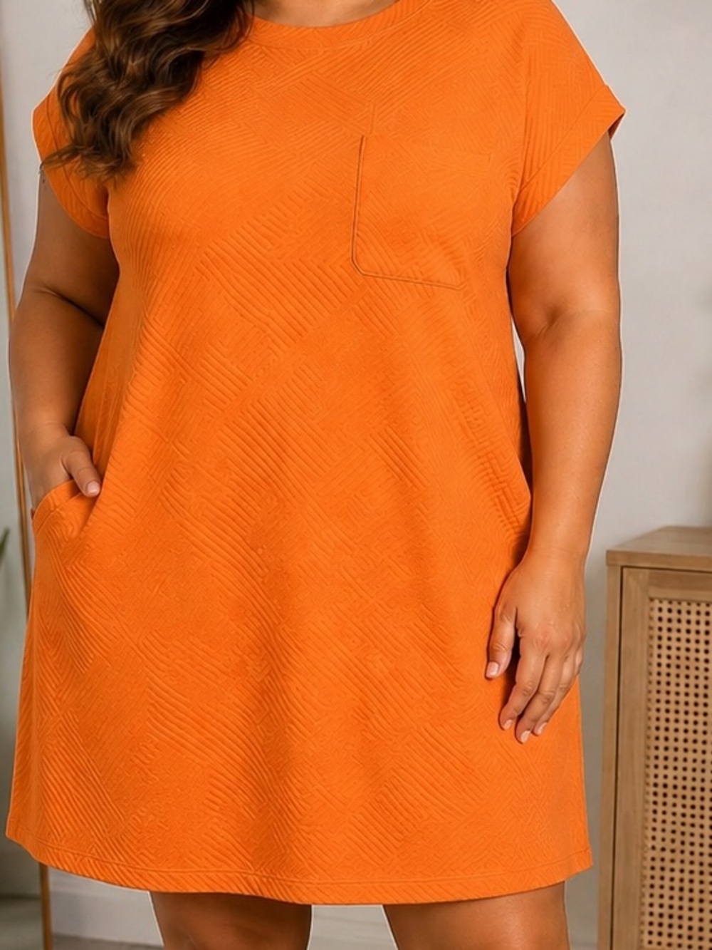 Entro orange textured knit short-sleeve shift dress